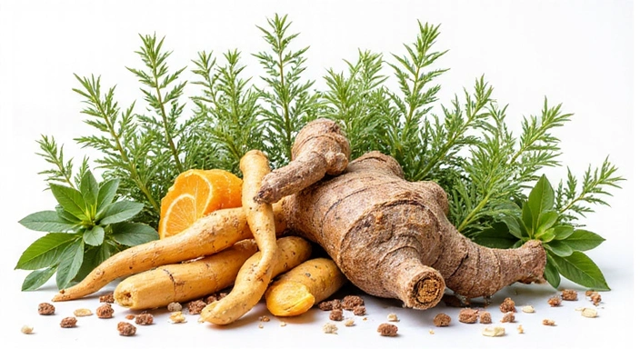 Illustrazione di erbe e piante naturali che simboleggiano gli ingredienti puri dei prodotti TorinoEnergoPureShop.